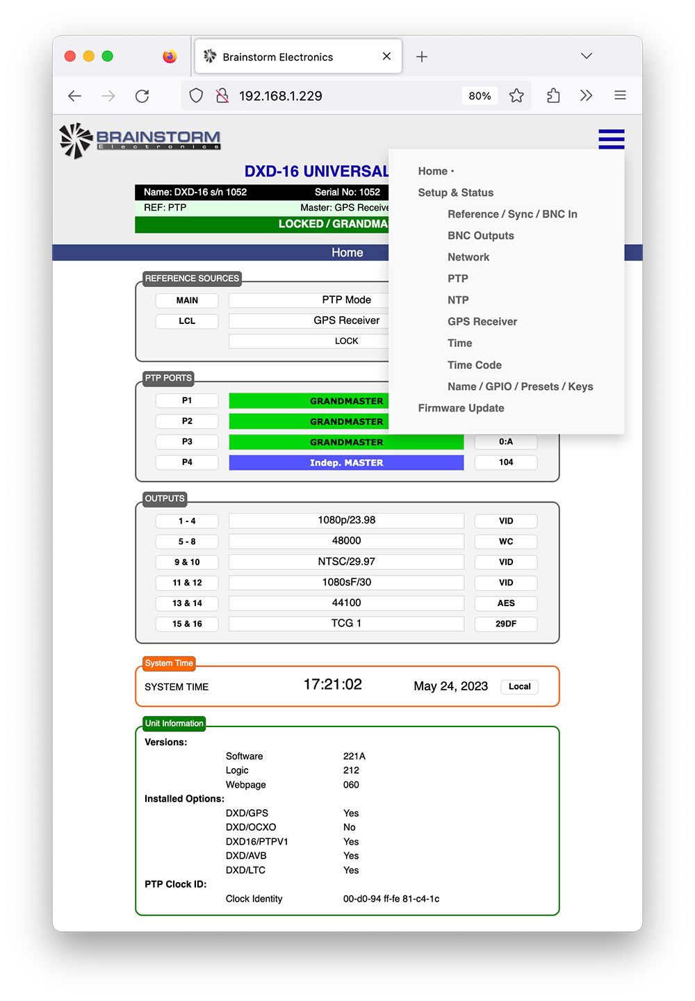 DXD-16 Remote Home Page Menus